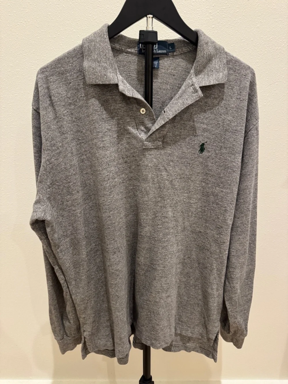 Ralph Lauren Gray Long-Sleeve Polo with Green Pony